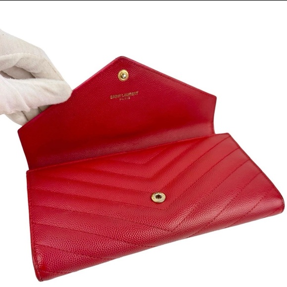 Saint Laurent YSL Monogram Cassandre Wallet– Red Grain de Poudre Leather - Picture 7 of 11